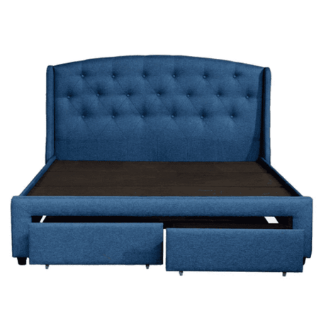 Logside Upholstered Bed in Blue Colour With Box Storage