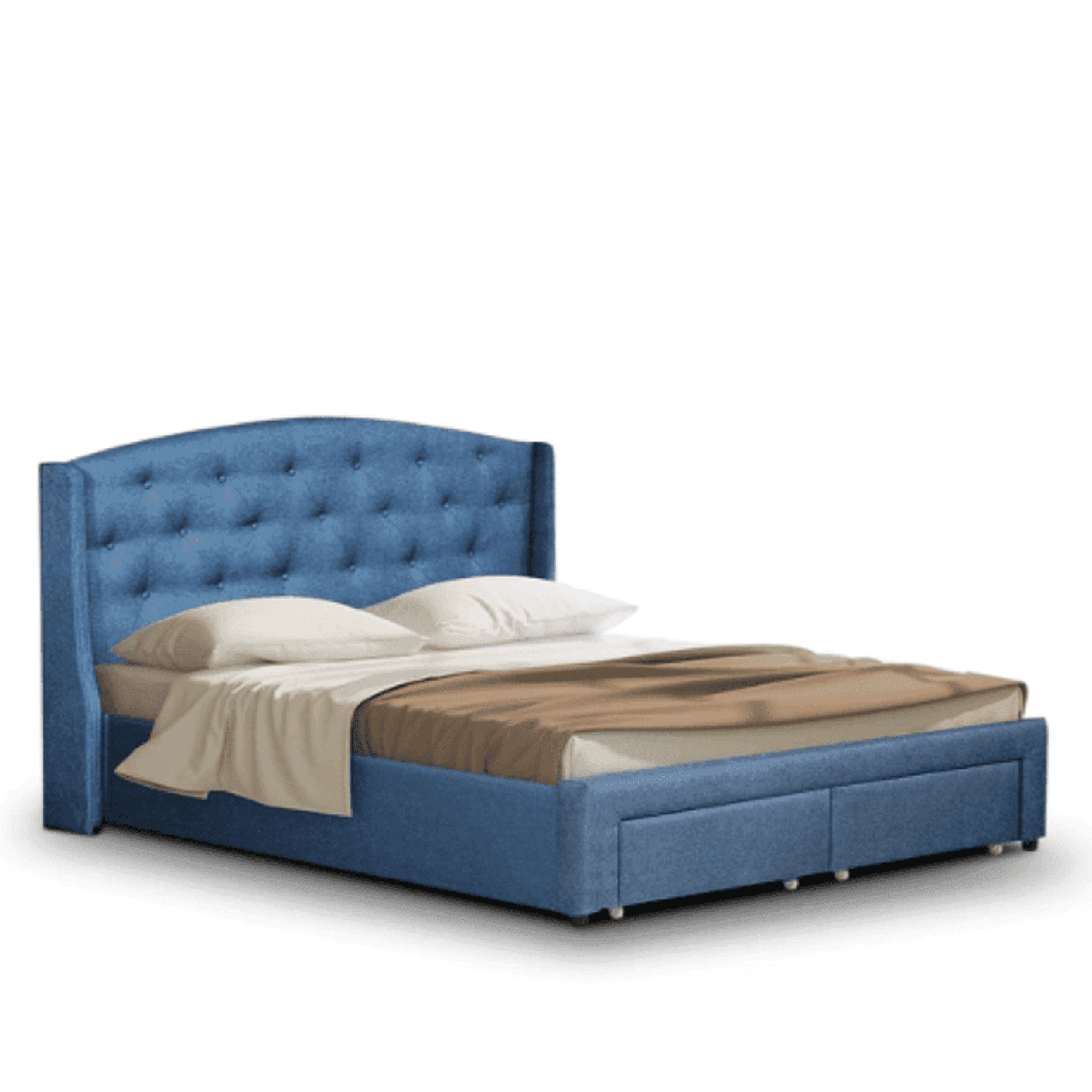 Logside Upholstered Bed in blue Colour With Box Storage