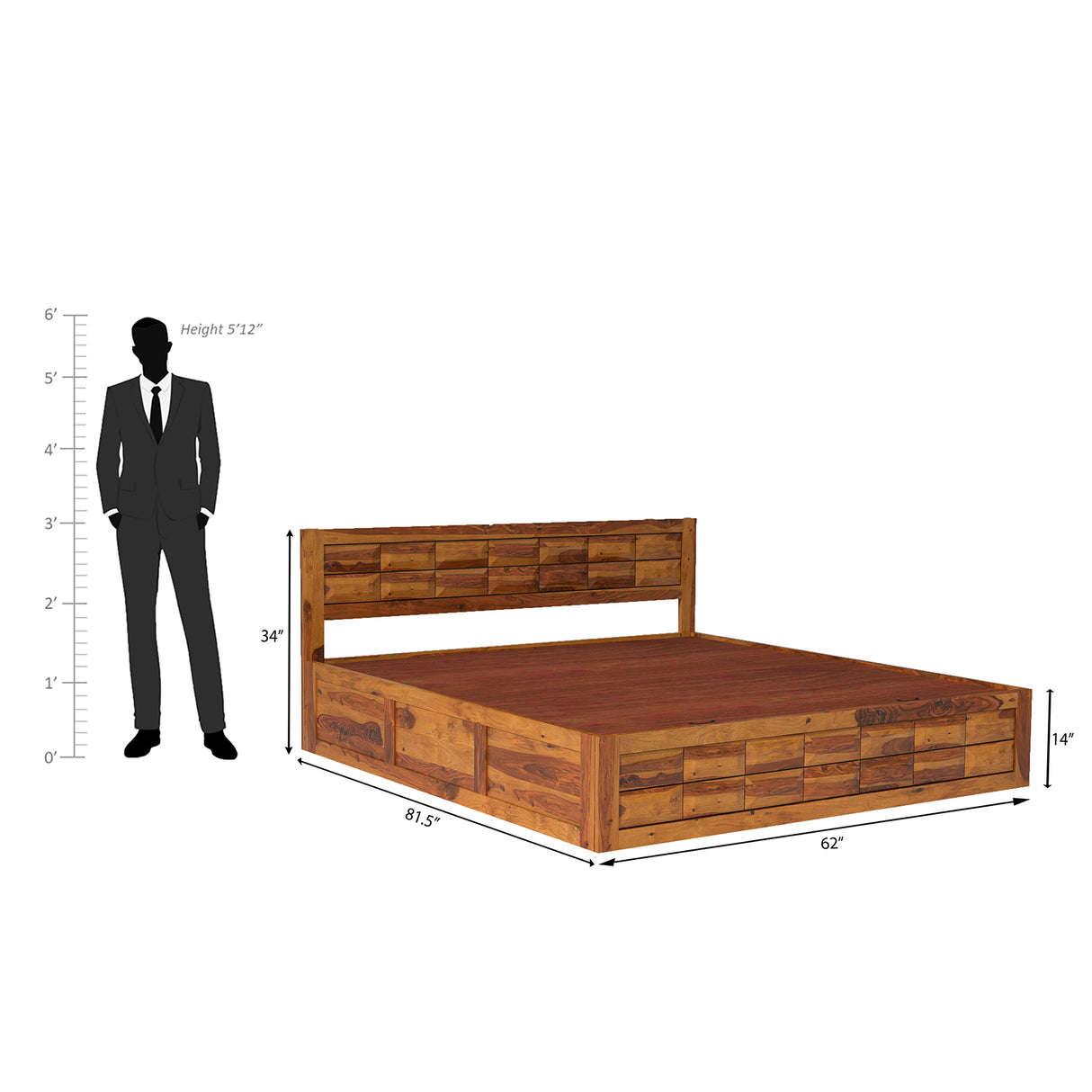 Arcadia Sheesham Wood Storage Hydraulic Bed In Light Honey