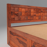 Pluto Sheesham Solid Wood Bedwith Storage In Reddish Rosewood