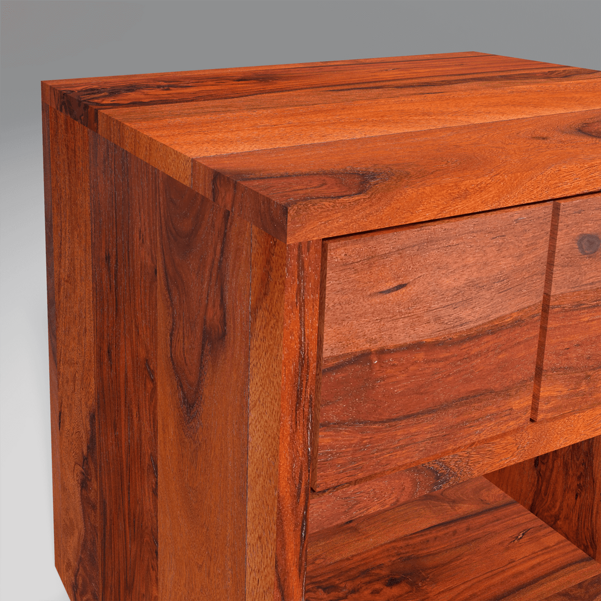 Rica Sheesham Wood Bed Side Table with Drawer In Reddish Rosewood