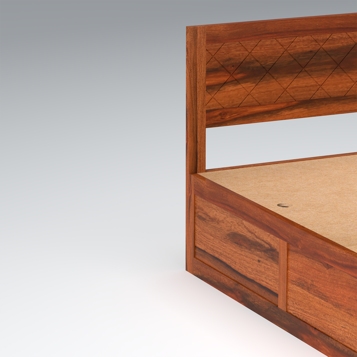 Lofted Sheesham Wood bed with Box Storage in Maharani Color