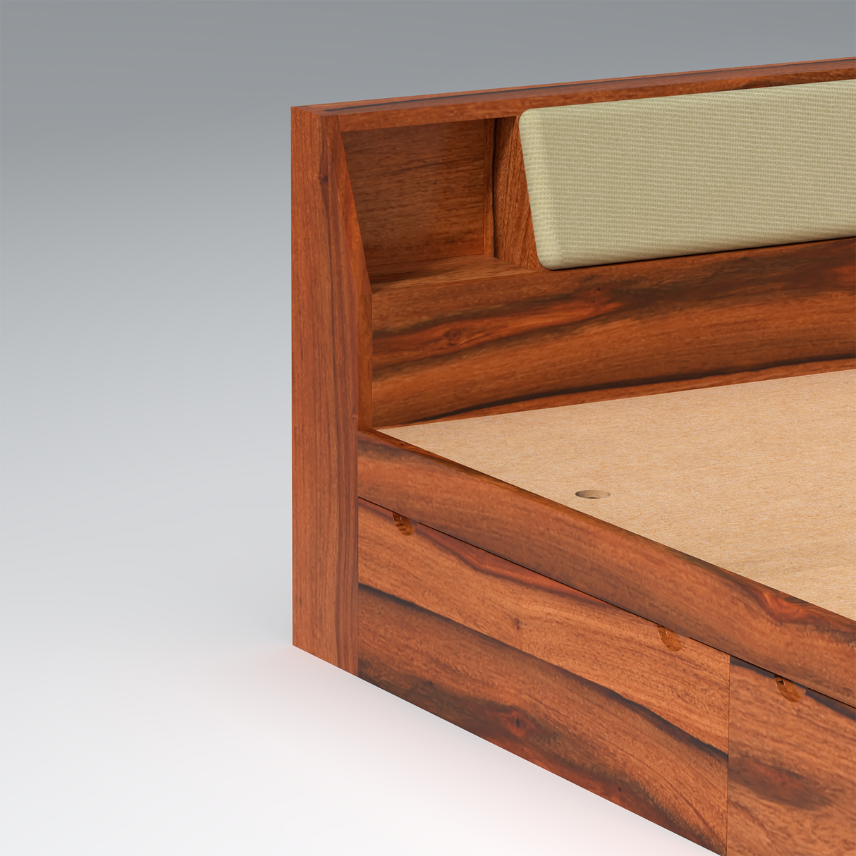 Serene Sheesham Wood bed with Box Storage in Maharani Colour