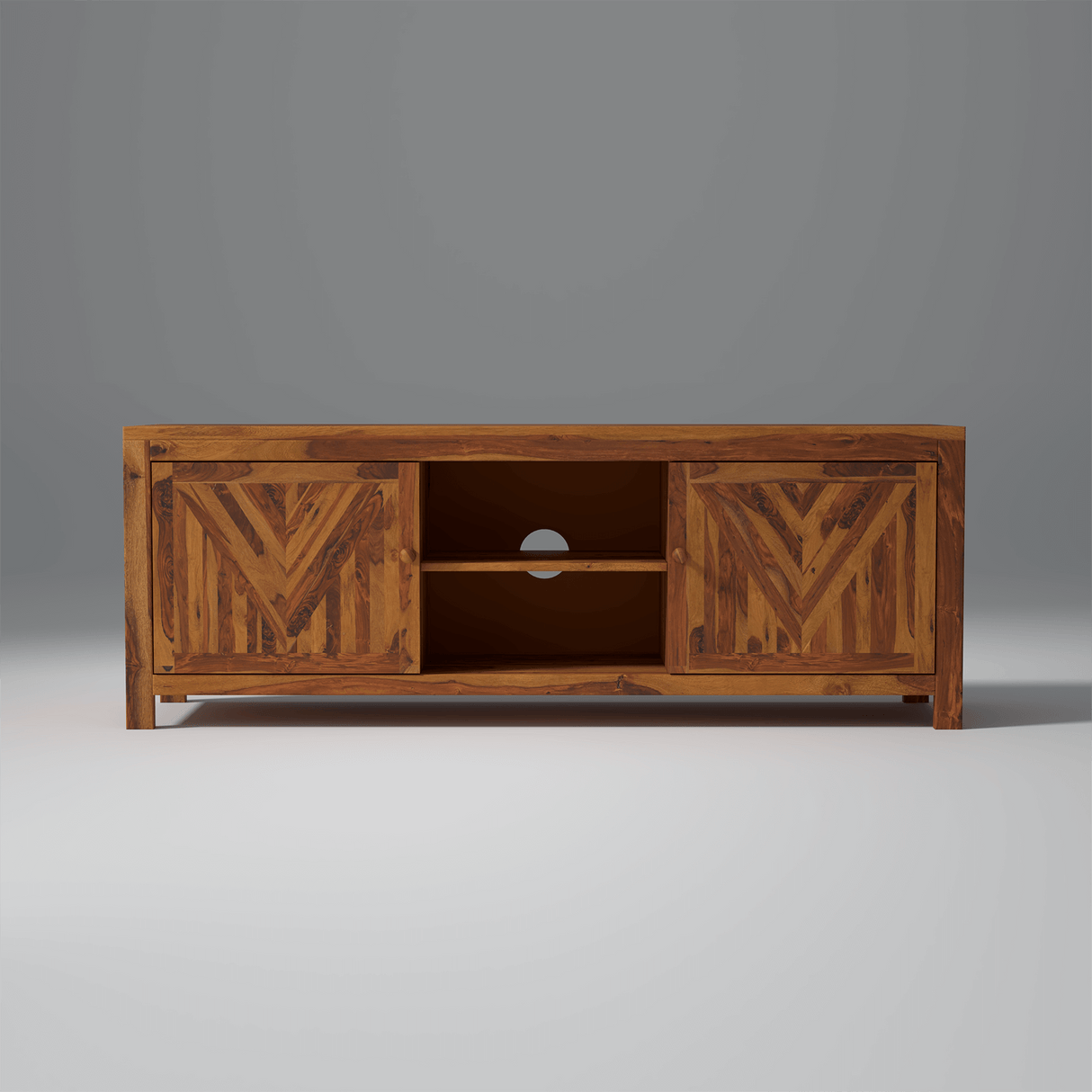 Alpha Sheesham Wood TV Unit In Light Honey