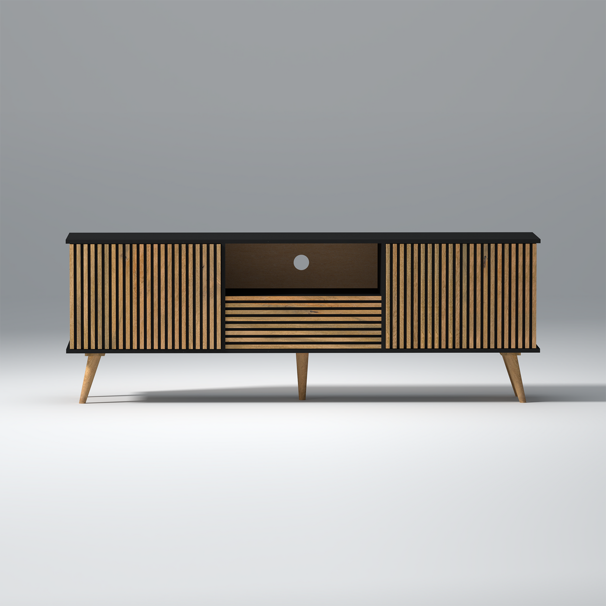 Canyon Mango Wood and MDF TV Unit in Natural and Black Colour