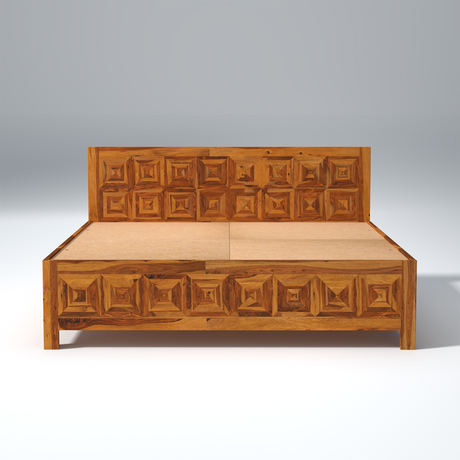 Ember Sheesham Wood Bed in Light Honey Finish With Box Storage