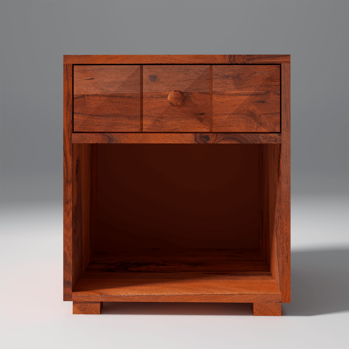 Rica Sheesham Wood Bed Side Table with Drawer In Reddish Rosewood