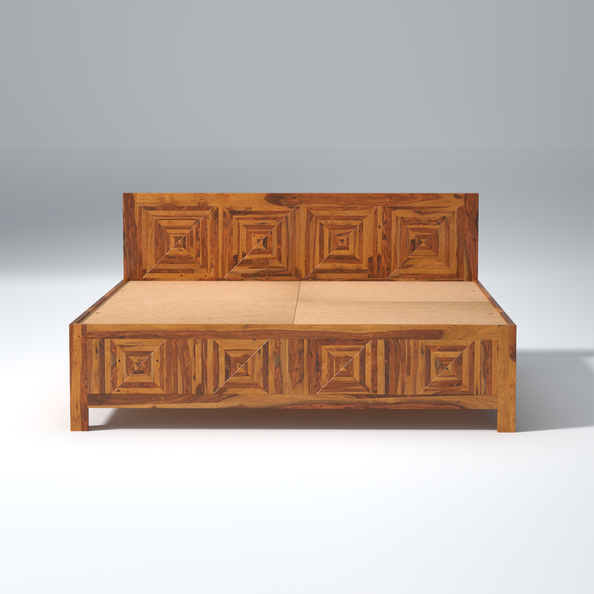 Nostalgic Sheesham Wood Bed in Light Honey Finish With Box Storage