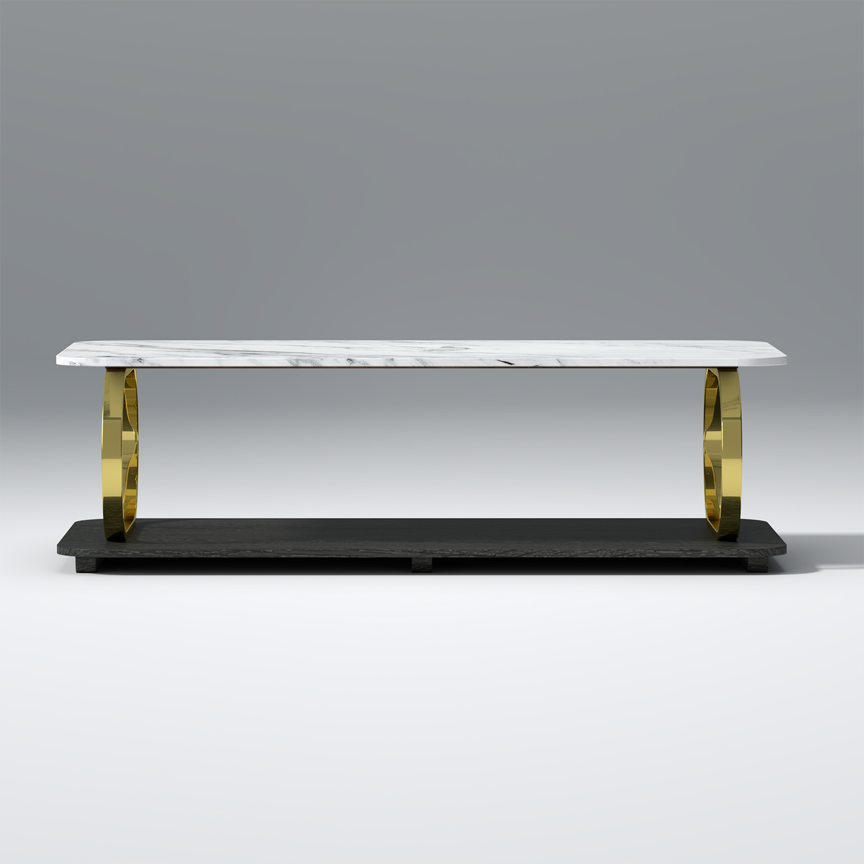 Corto Mango wood Marvel Top and Iron Coffee Table In White and Black Color