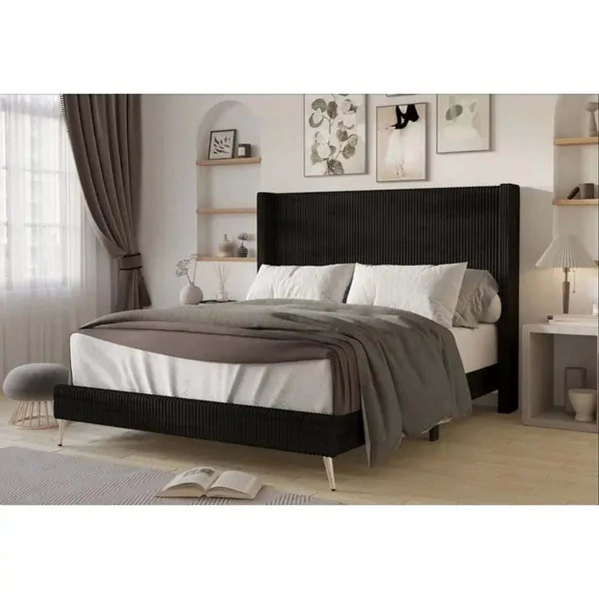 Silhouette Upholstered Bed in grey Colour Without Box Storage