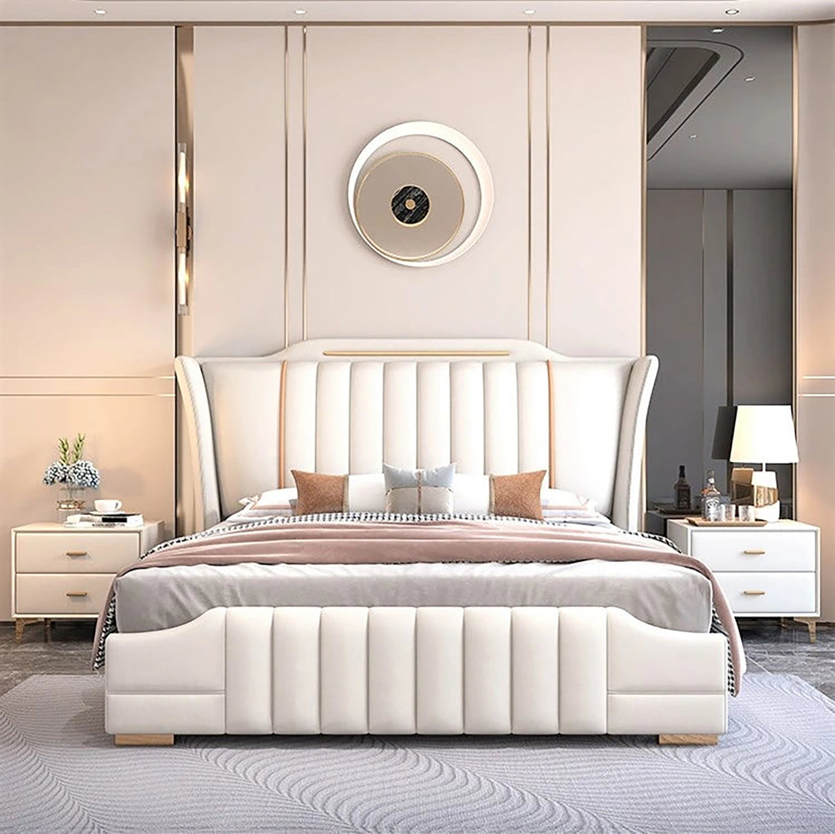 Foreva Upholstered Bed in White Colour With Box Storage