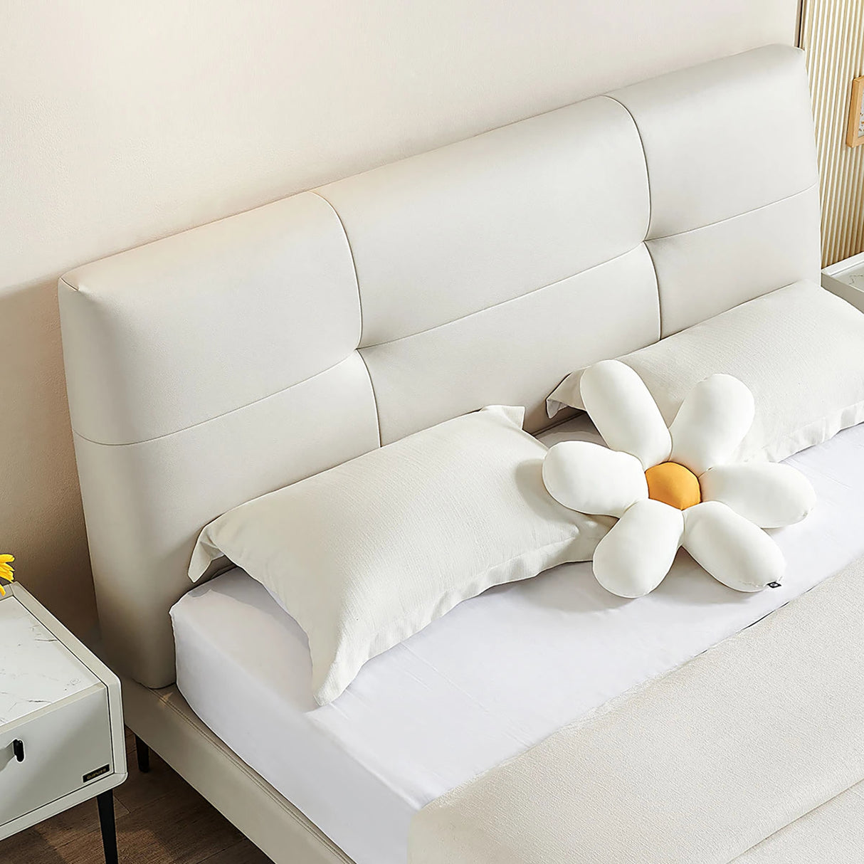 Sylfort Upholstered Bed in white Colour Without Box Storage