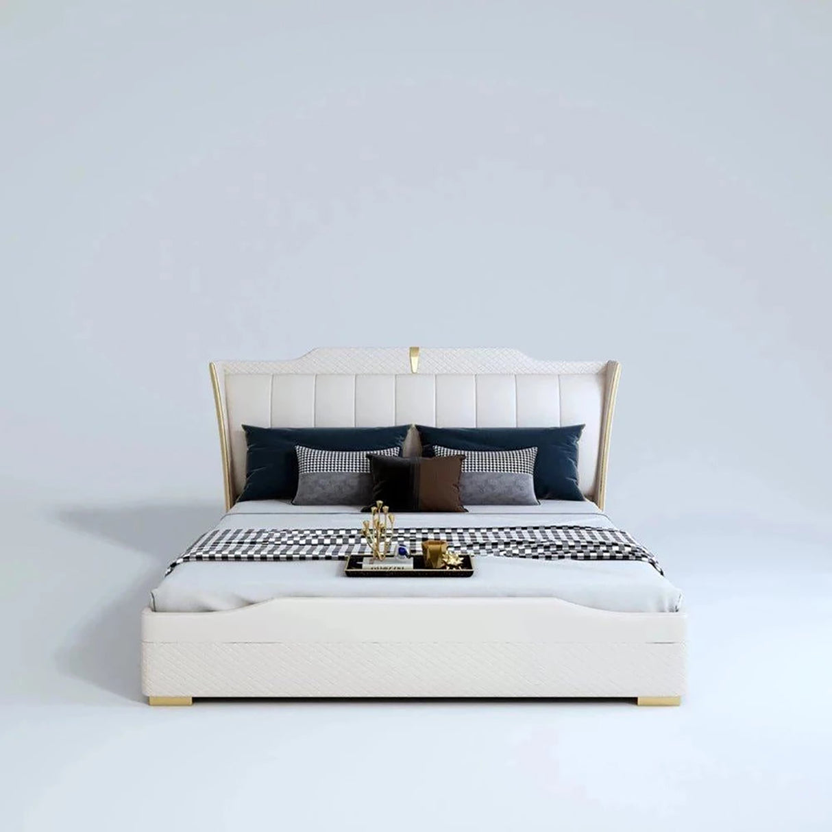 Elysium King size Upholstered Bed in Beige Colour With Box Storage