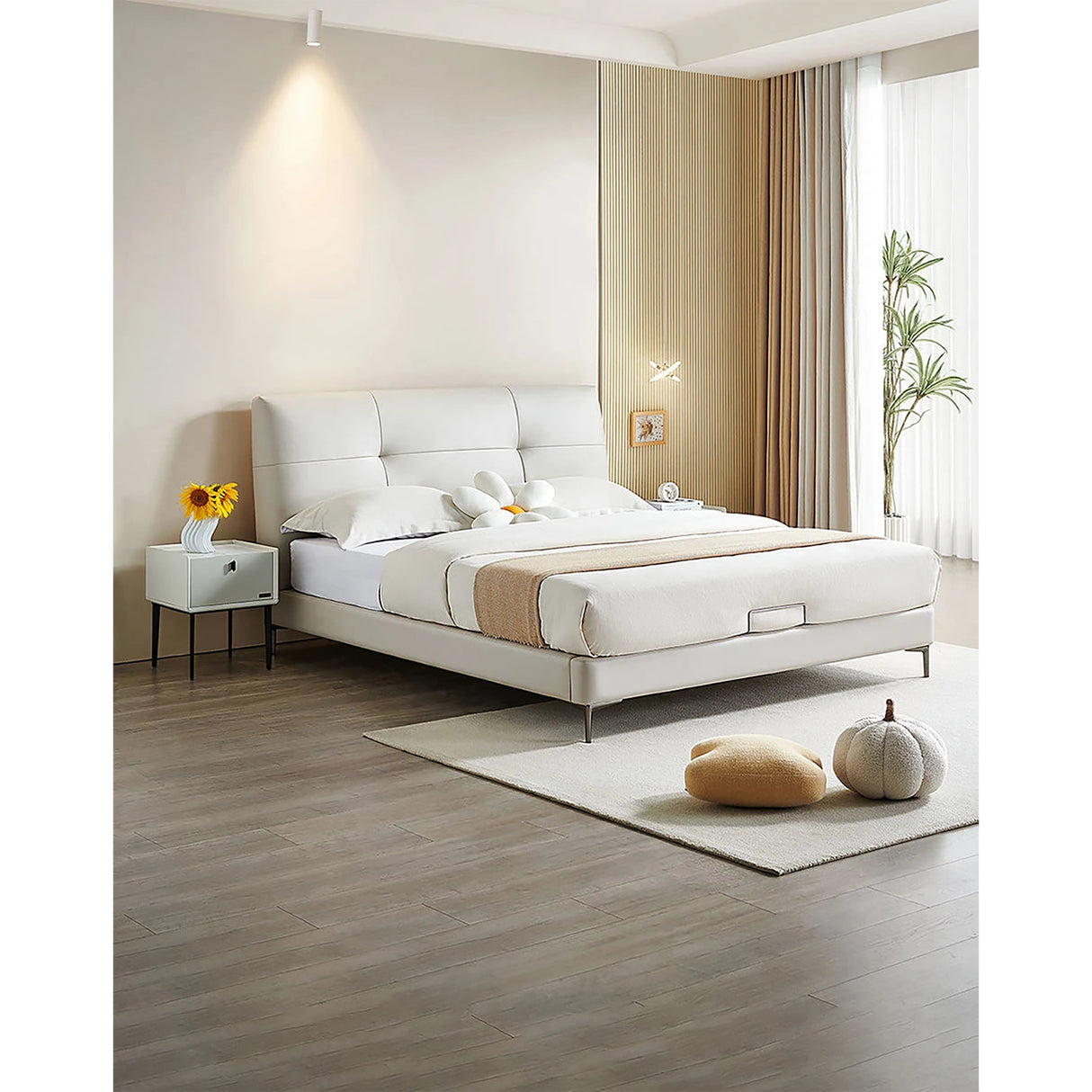 Sylfort Upholstered Bed in white Colour Without Box Storage