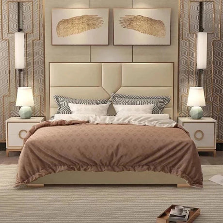 Enigma Upholstered Bed in Beige Colour With Box Storage