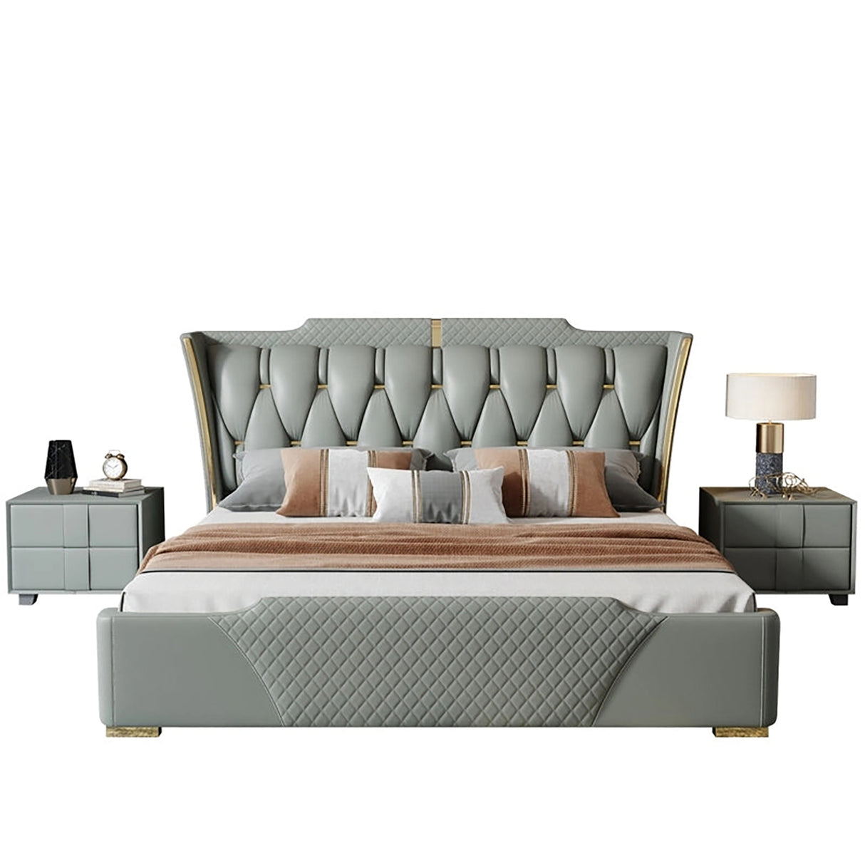 Alderon Upholstered Bed in Greyish Blue Colour With Box Storage