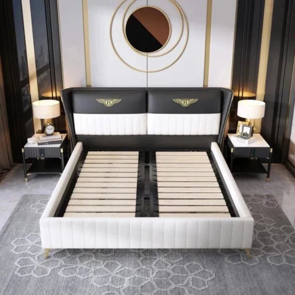 Grandiosa Upholstered Bed in white and grey Colour Without Box Storage