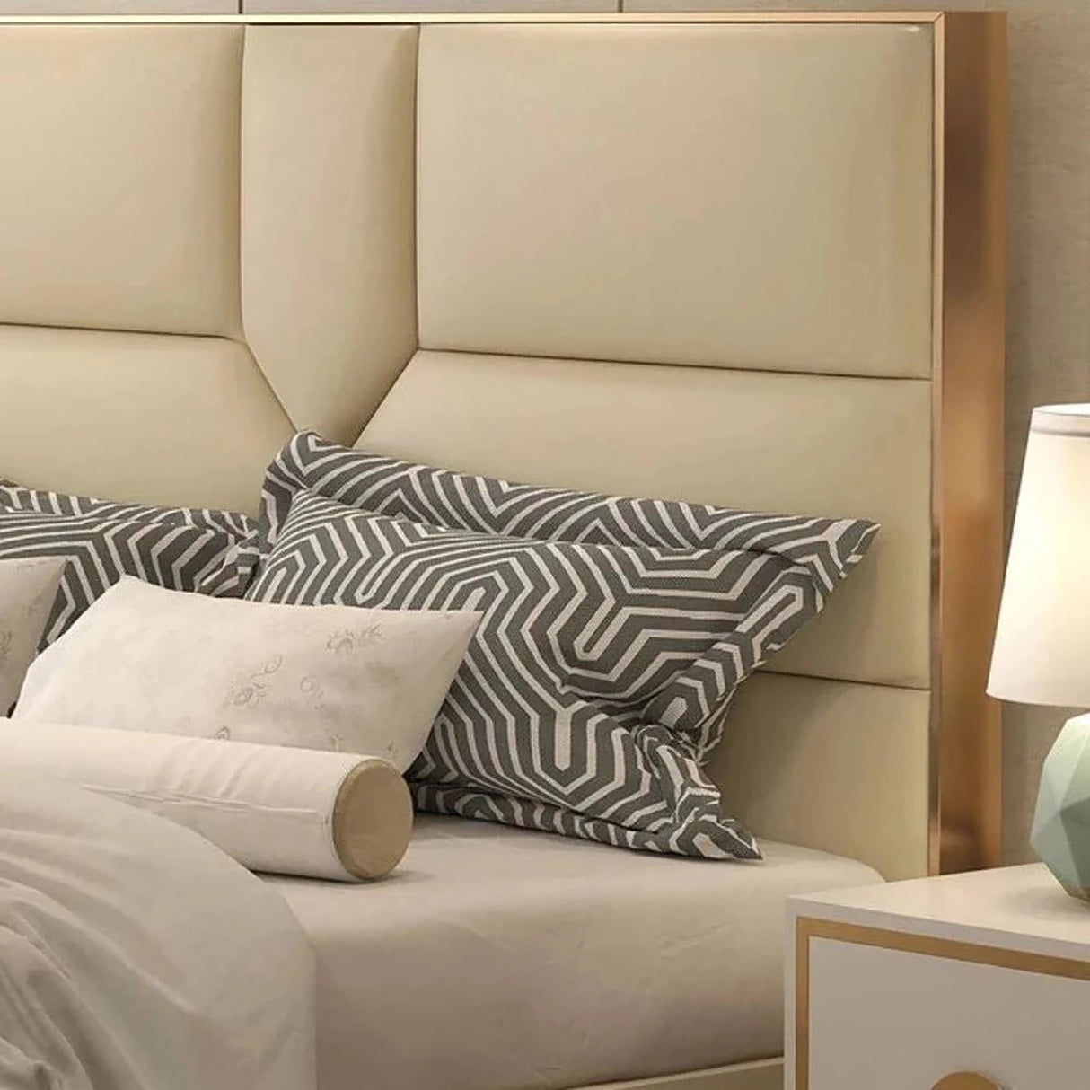 Enigma Upholstered Bed in Beige Colour With Box Storage