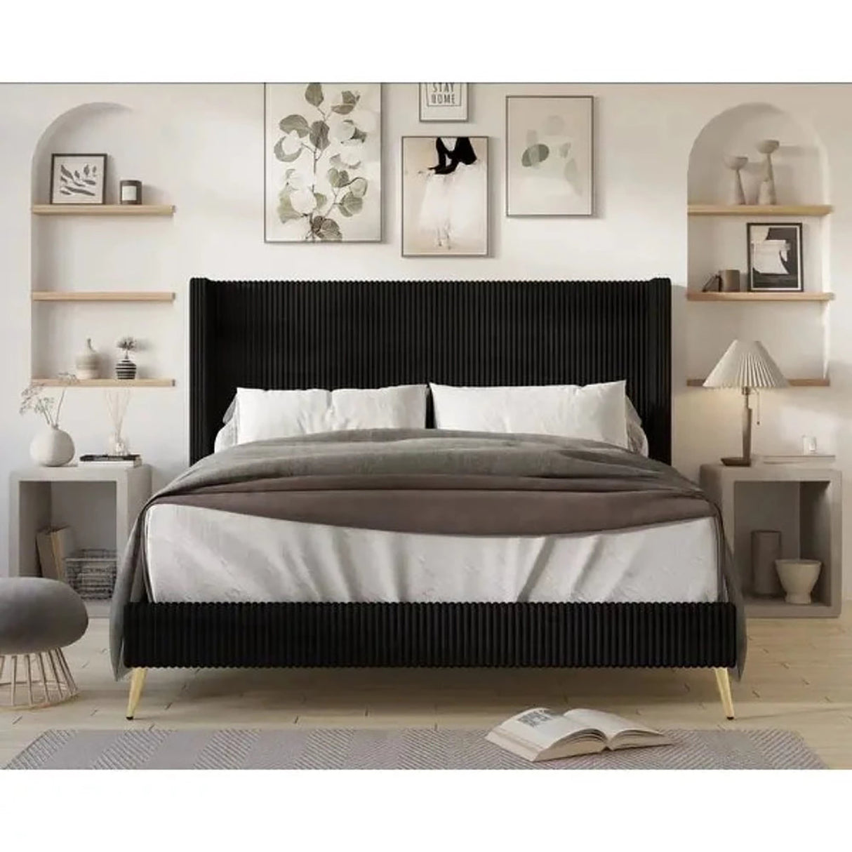 Silhouette Upholstered Bed in grey Colour Without Box Storage