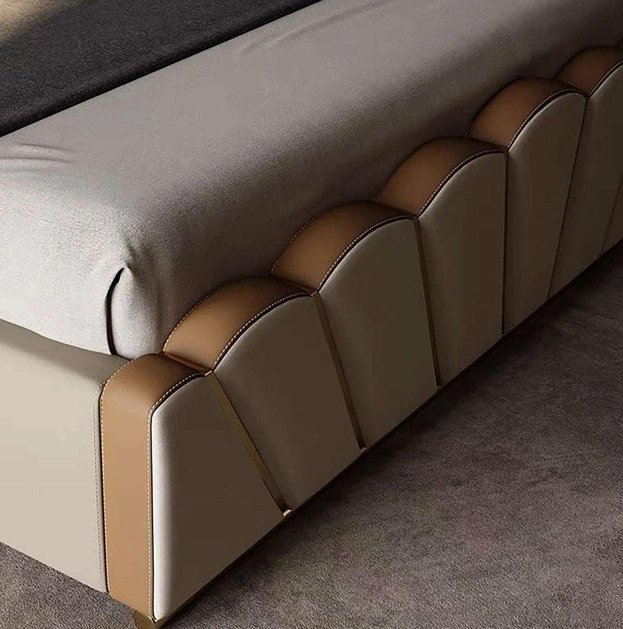 Cedarvale Upholstered Bed in beige Colour With Box Storage