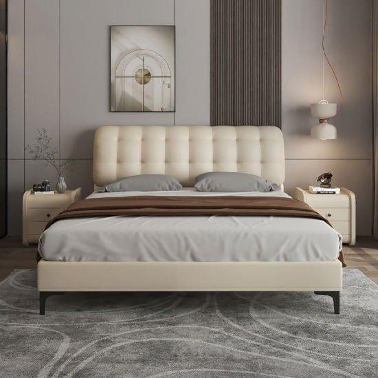 Timberly Upholstered Bed in beige Colour Without Box Storage