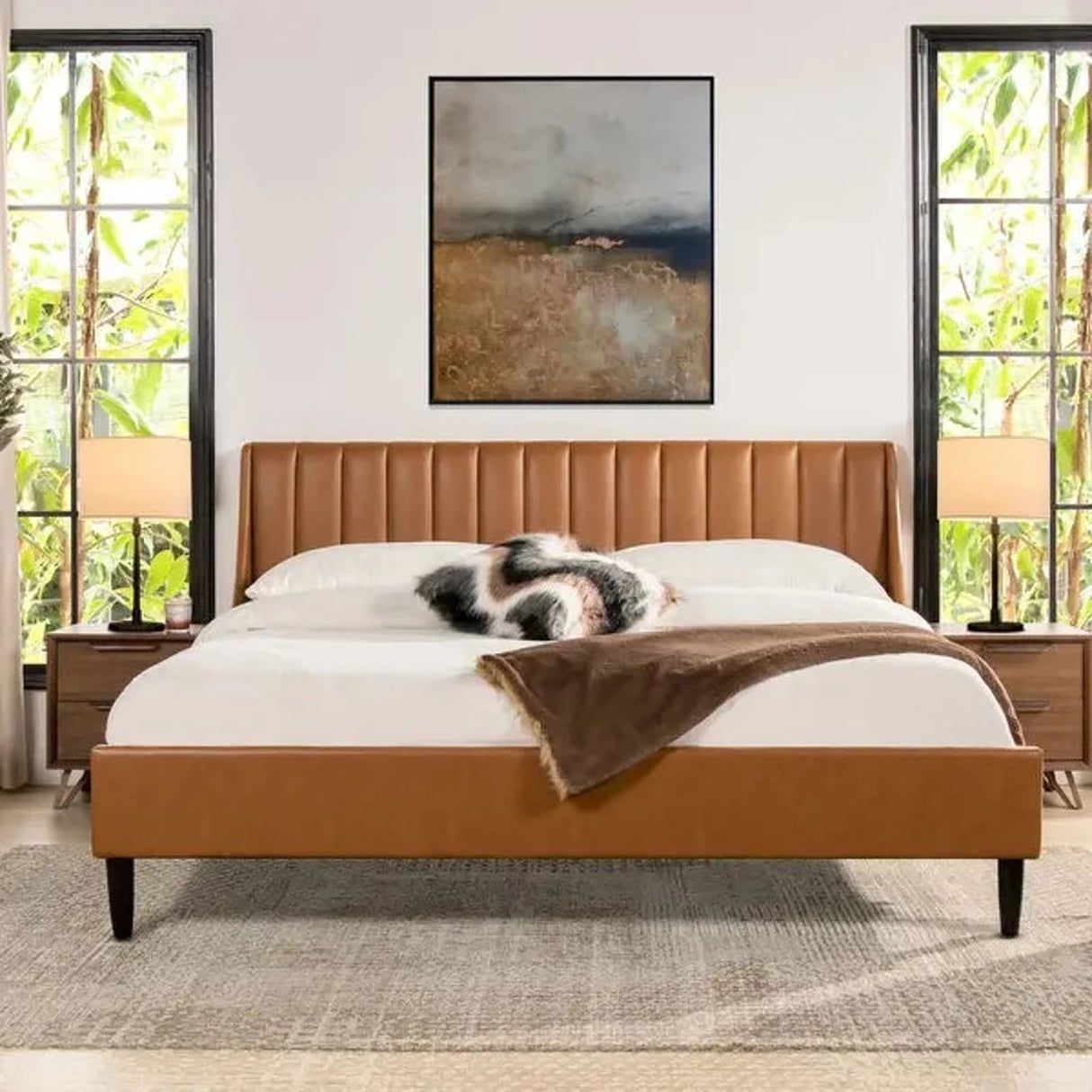 Cypress Upholstered Bed in Brown Colour Without Box Storage