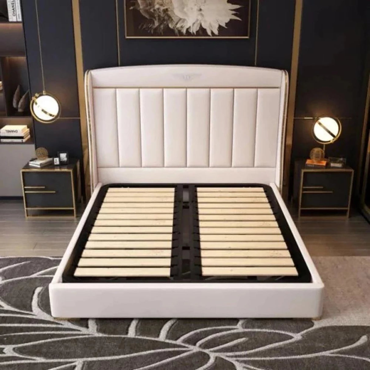 Elite Upholstered Bed in beige Colour With Box Storage