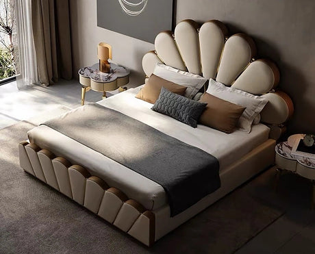 Cedarvale Upholstered Bed in beige Colour With Box Storage