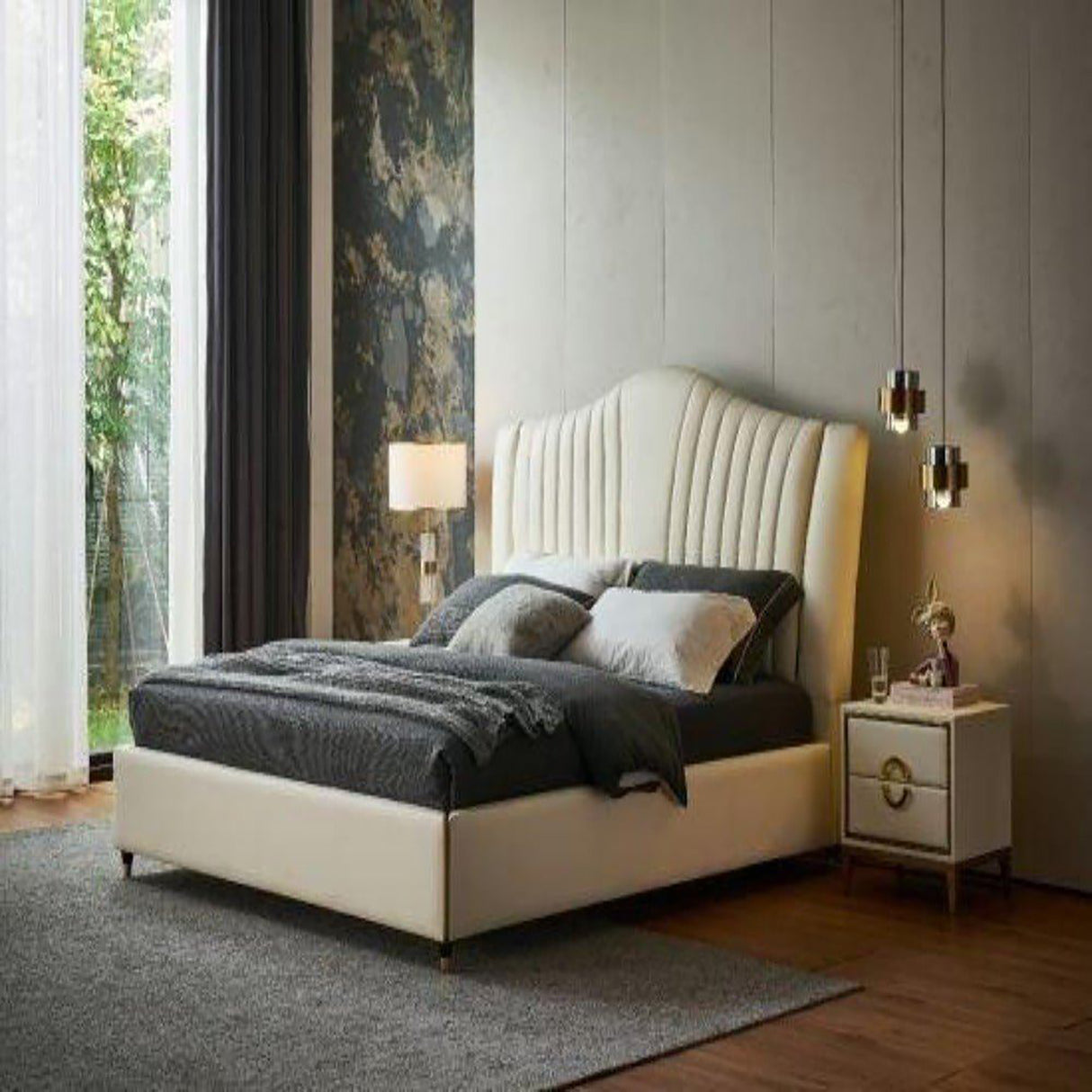 Ashford King size Upholstered Bed in beige Colour With Box Storage