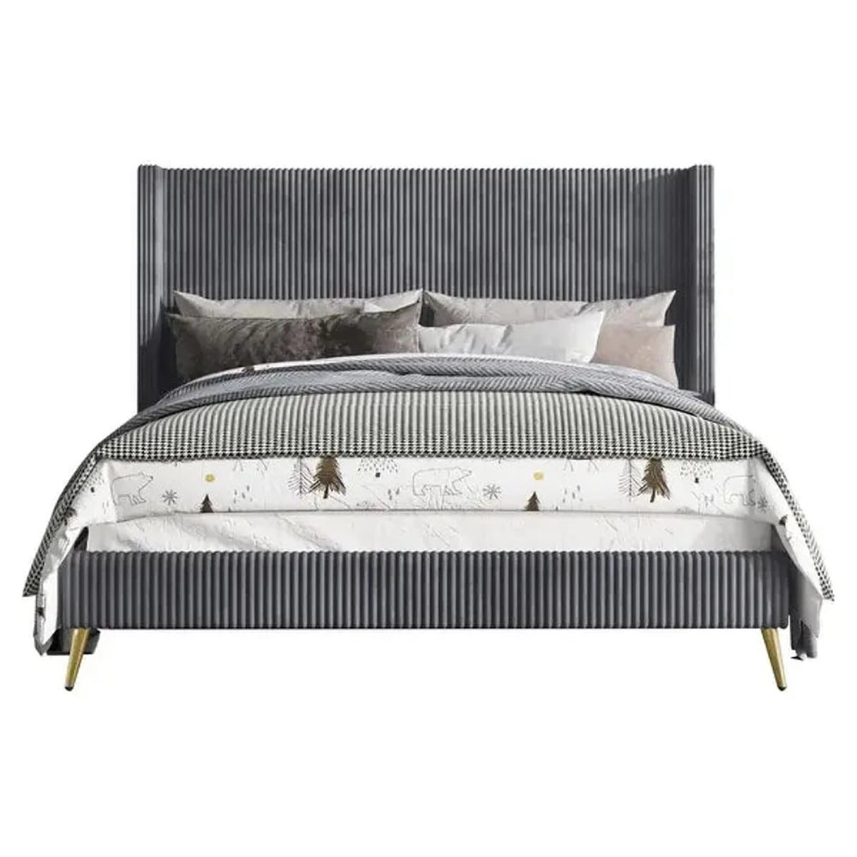 Silhouette Upholstered Bed in grey Colour Without Box Storage