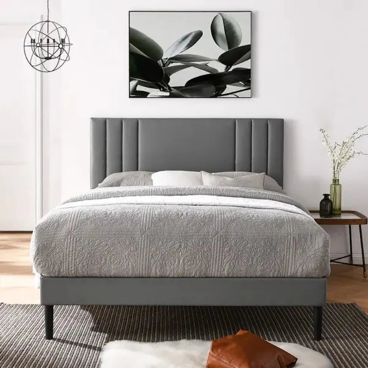 Seraphic Upholstered Bed in grey Colour Without Box Storage