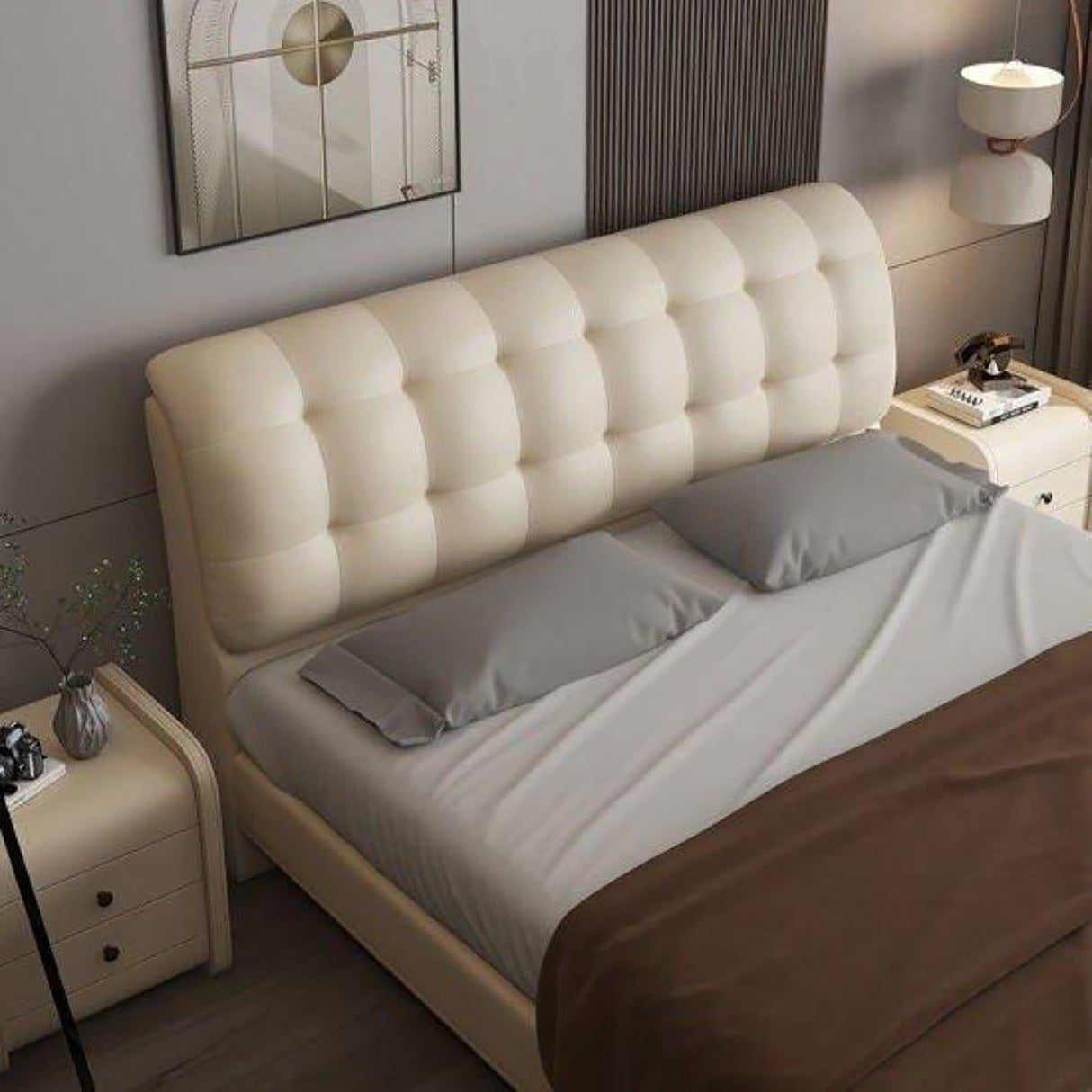 Timberly Upholstered Bed in beige Colour Without Box Storage