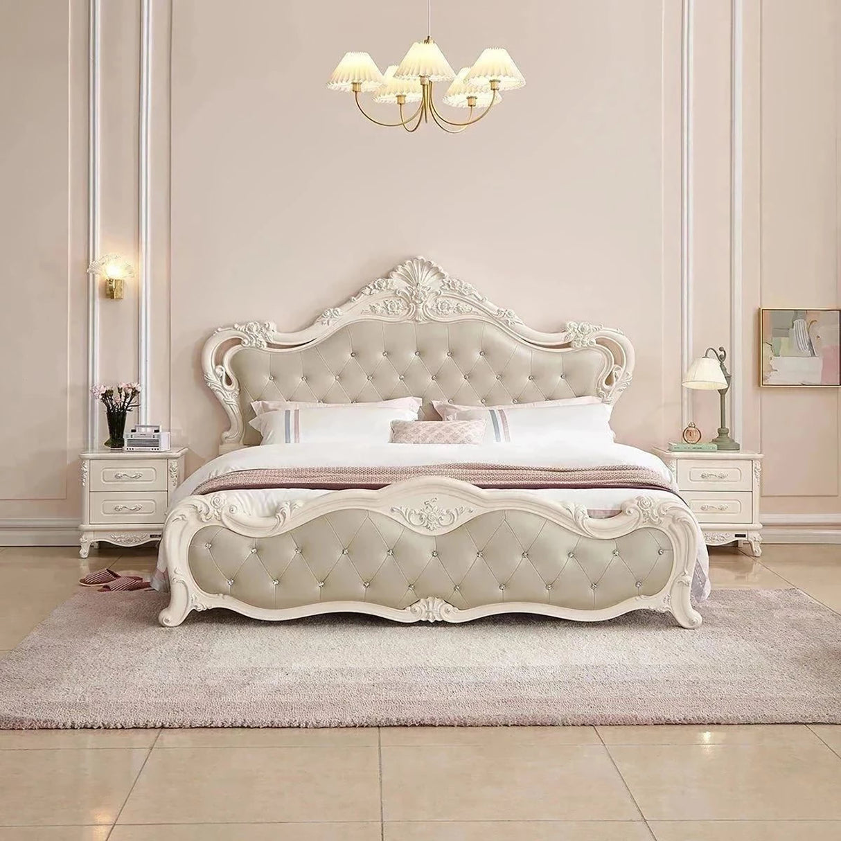 Arborlane Upholstered Bed in Beige Colour Without Box Storage