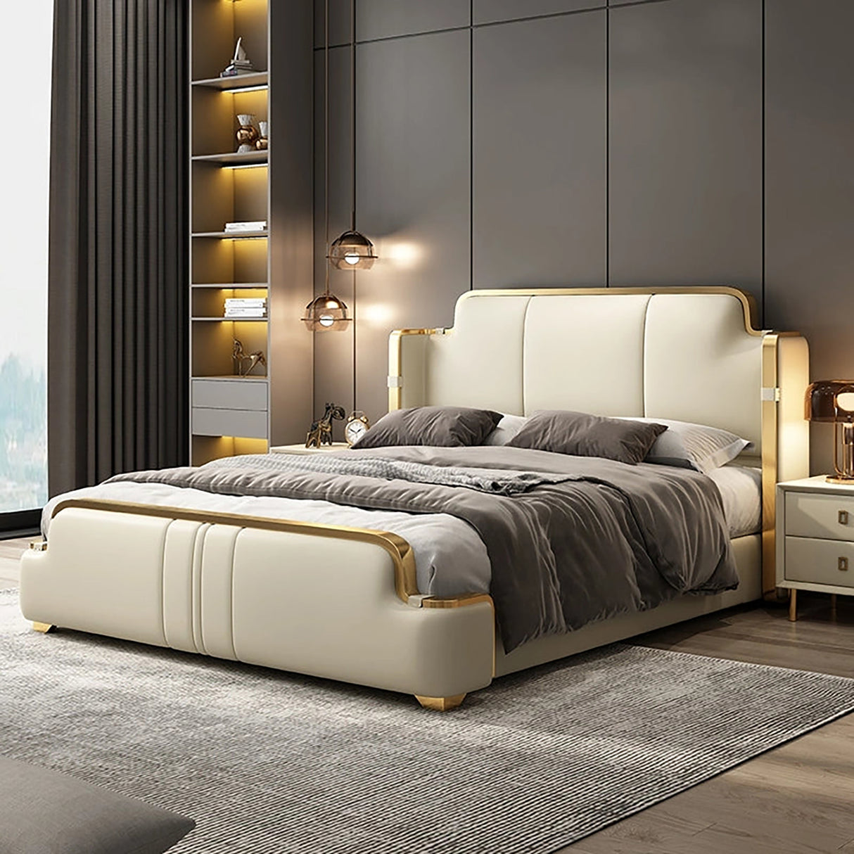 Elara Upholstered Bed in Greyish Blue Colour With Box Storage