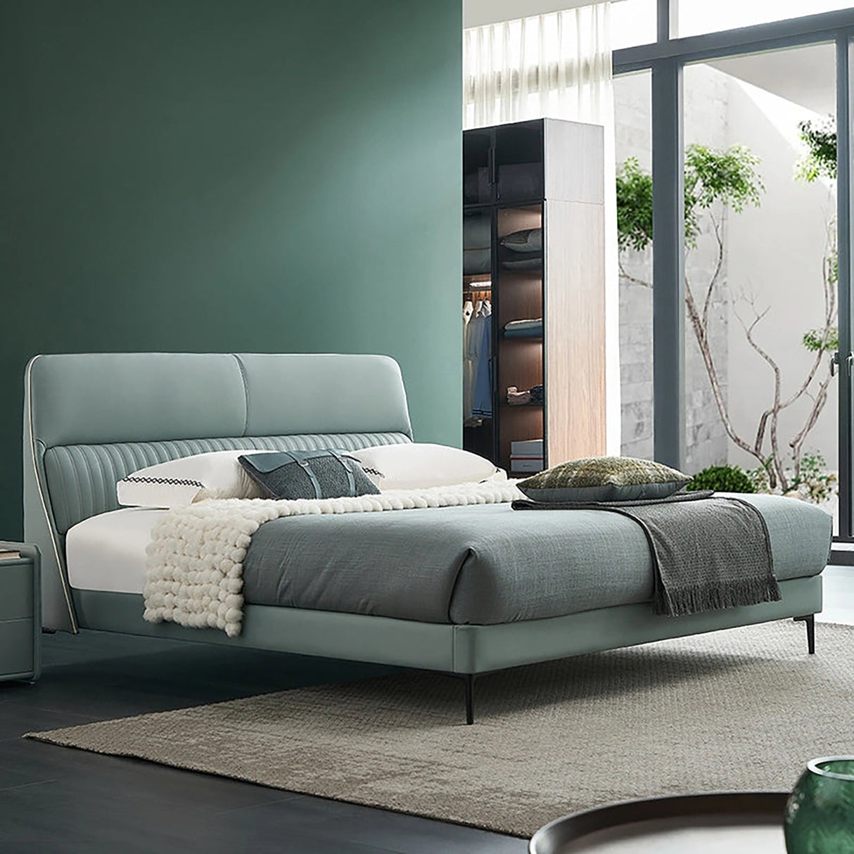 Eclipse Upholstered Bed in aqua Colour Without Box Storage