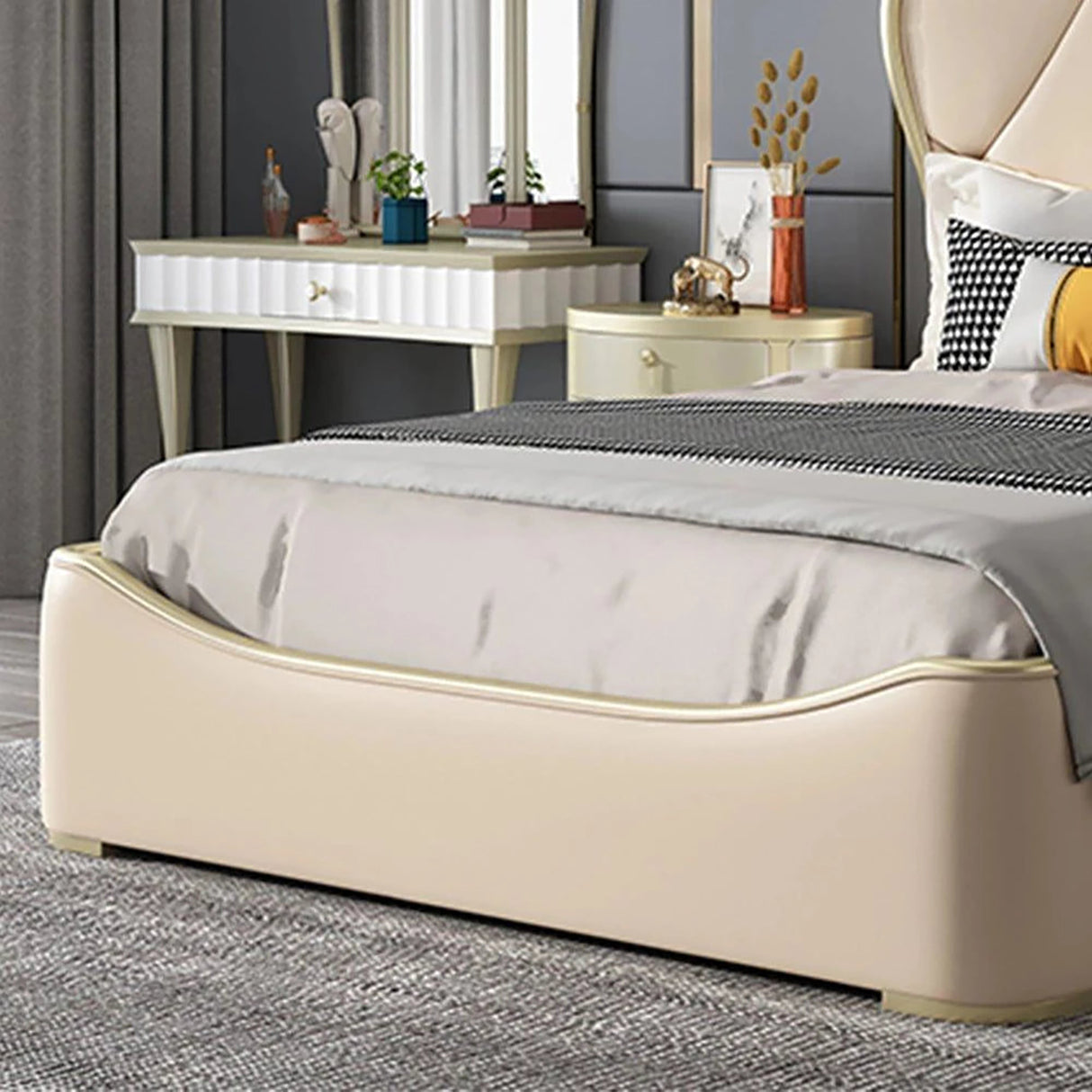 Imperia Upholstered Bed in beige Colour With Box Storage