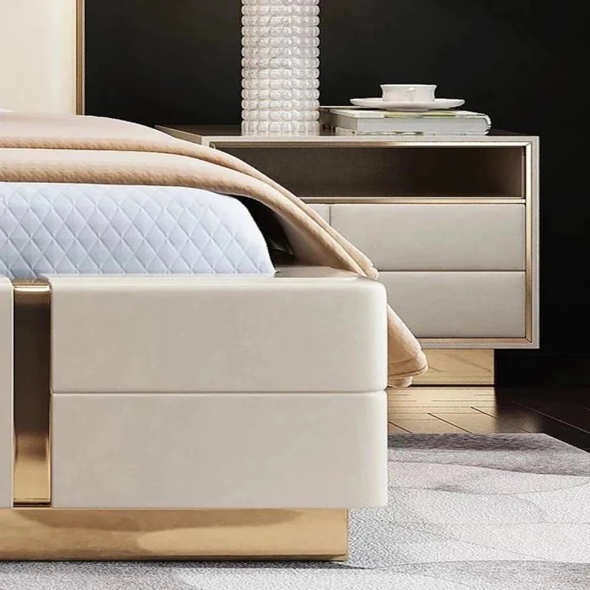 Regalia King size Upholstered Bed in Beige Colour With Box Storage