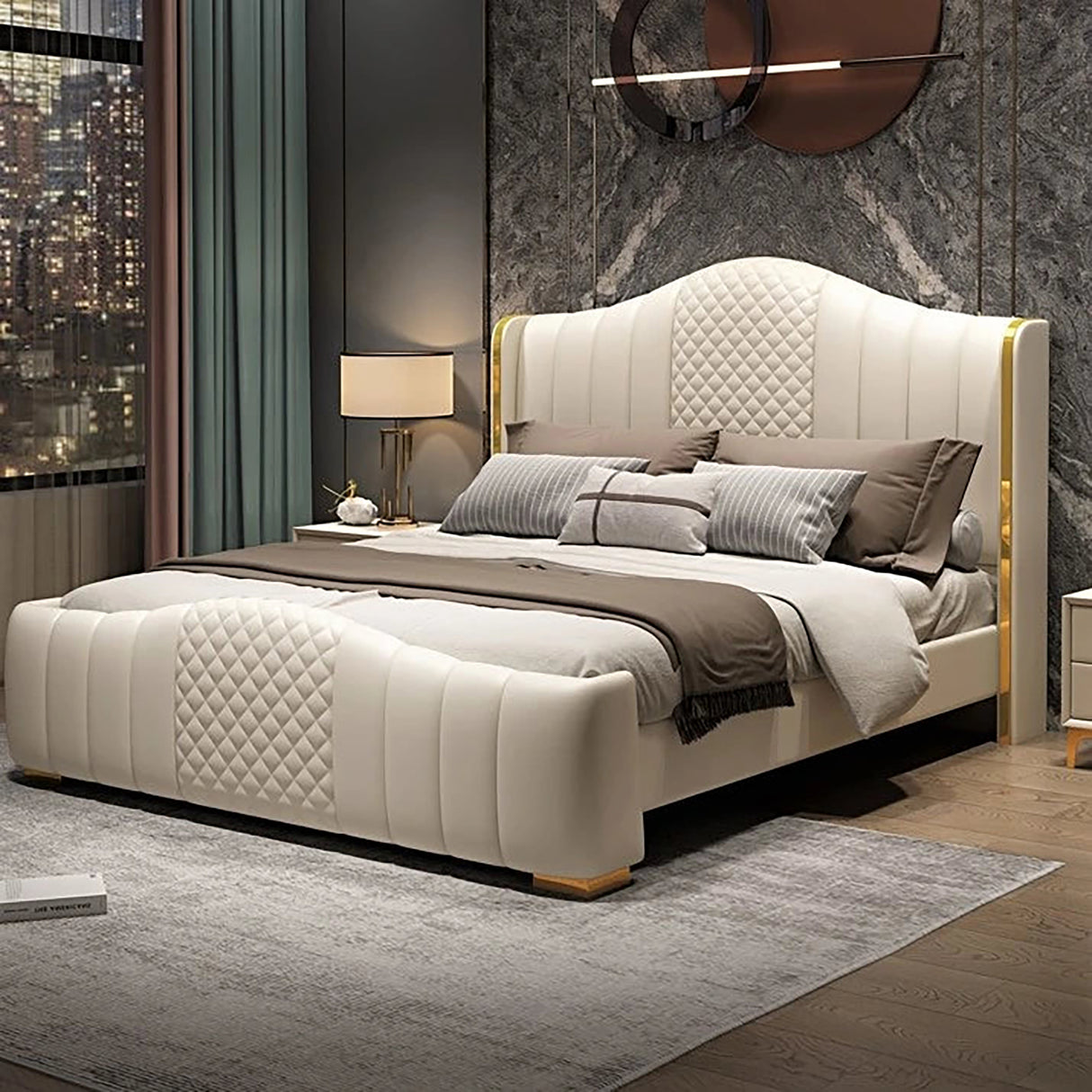 Enchantment King size Upholstered Bed in Beige Colour With Box Storage