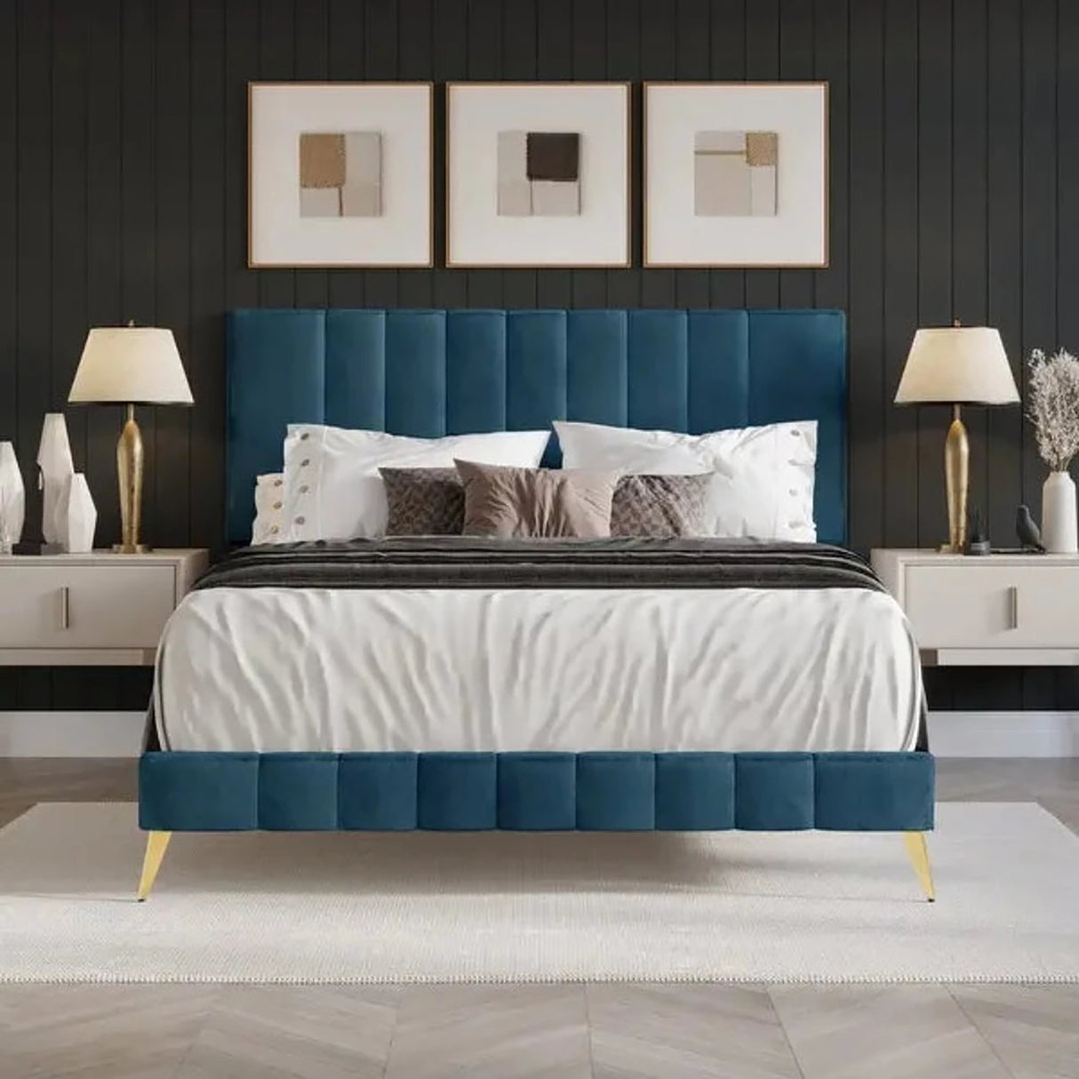 Arborwyn Upholstered Bed in blue Colour Without Box Storage