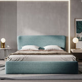 Maison King size Upholstered Bed in Teal Colour With Box Storage