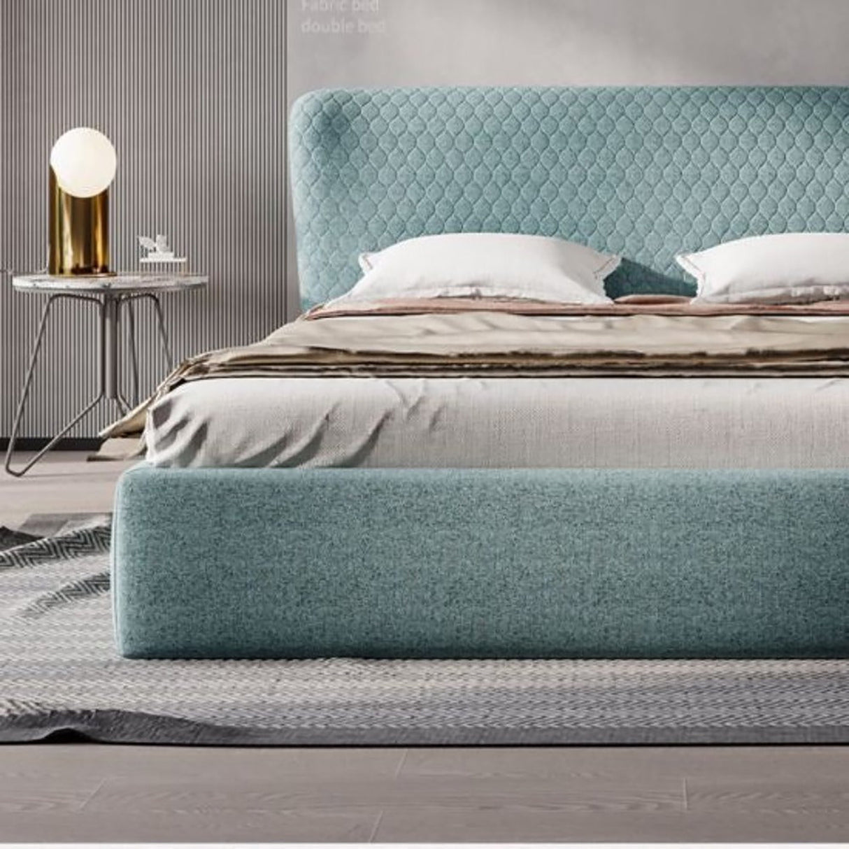 Maison King size Upholstered Bed in Teal Colour With Box Storage