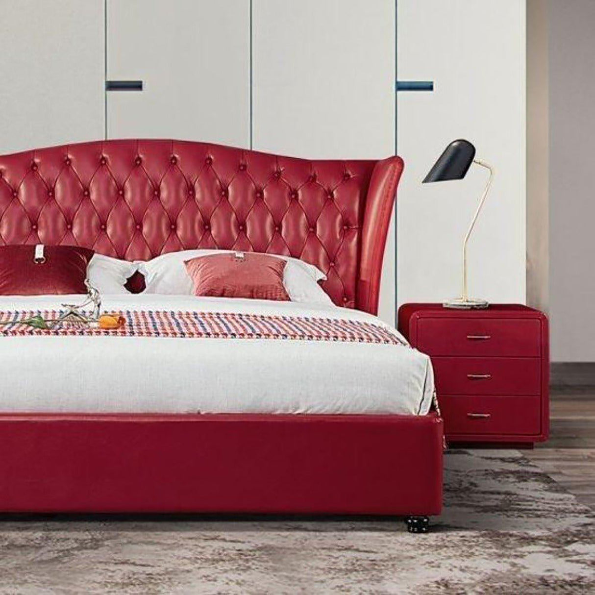 Foreston Upholstered Bed in red Colour With Box Storage