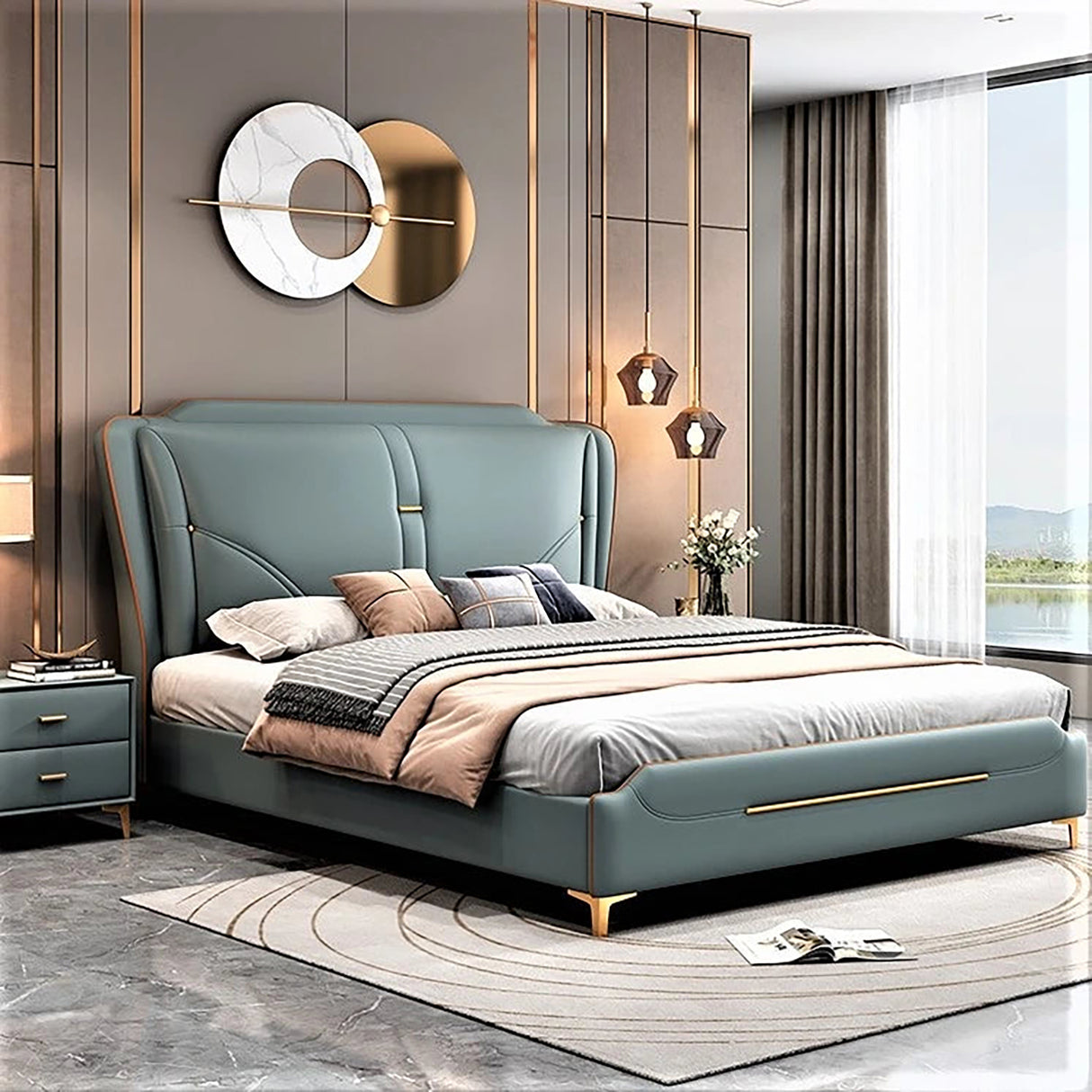 Astra Upholstered Bed in Greyish Blue Colour With Box Storage