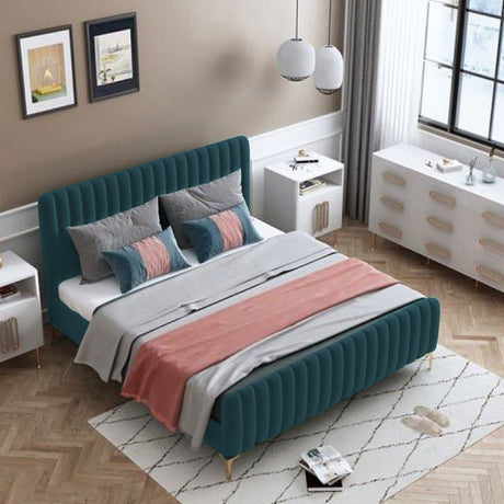 Trevinox King size Upholstered Bed in Teal Colour Without Box Storage