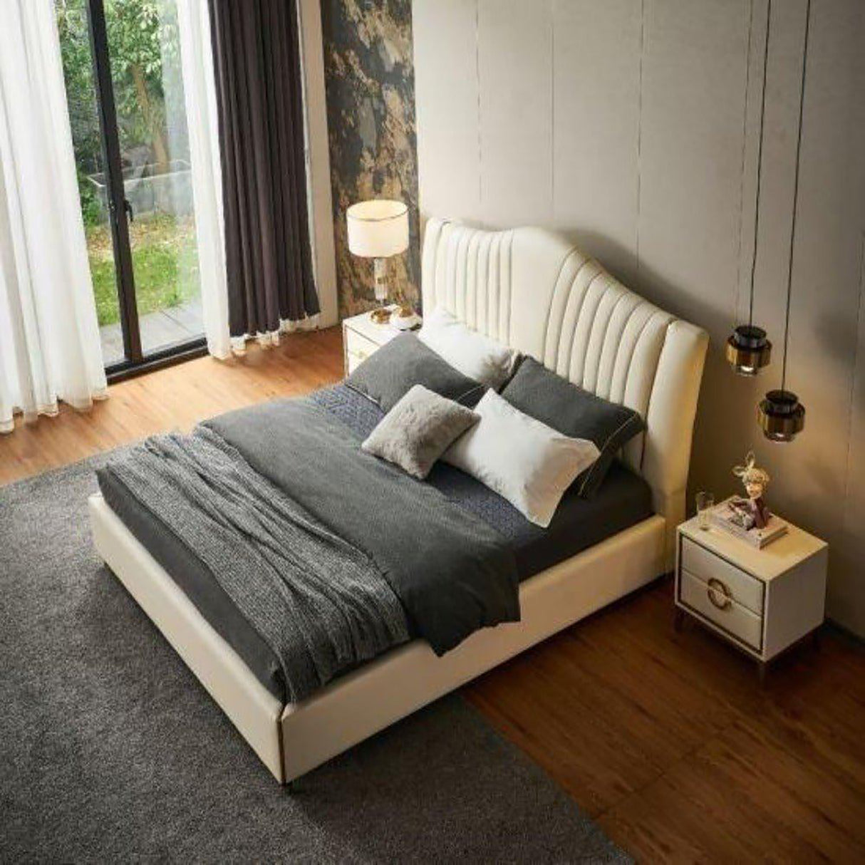 Ashford King size Upholstered Bed in beige Colour With Box Storage