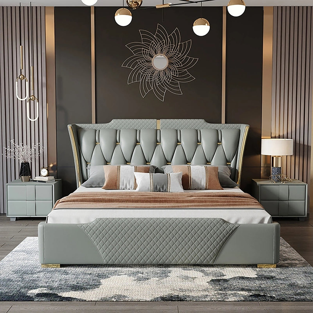 Alderon Upholstered Bed in Greyish Blue Colour With Box Storage