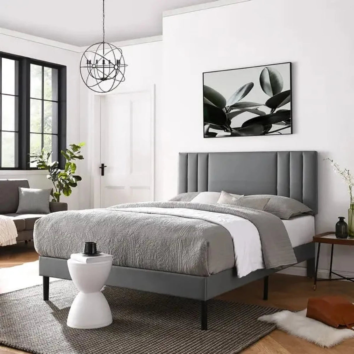 Seraphic Upholstered Bed in grey Colour Without Box Storage