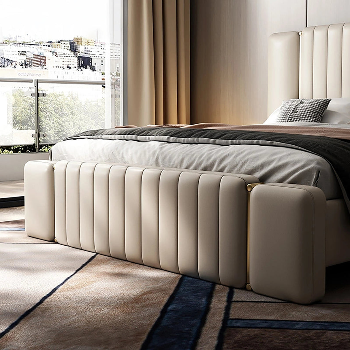 Eminentia King size Upholstered Bed in Beige Colour With Box Storage