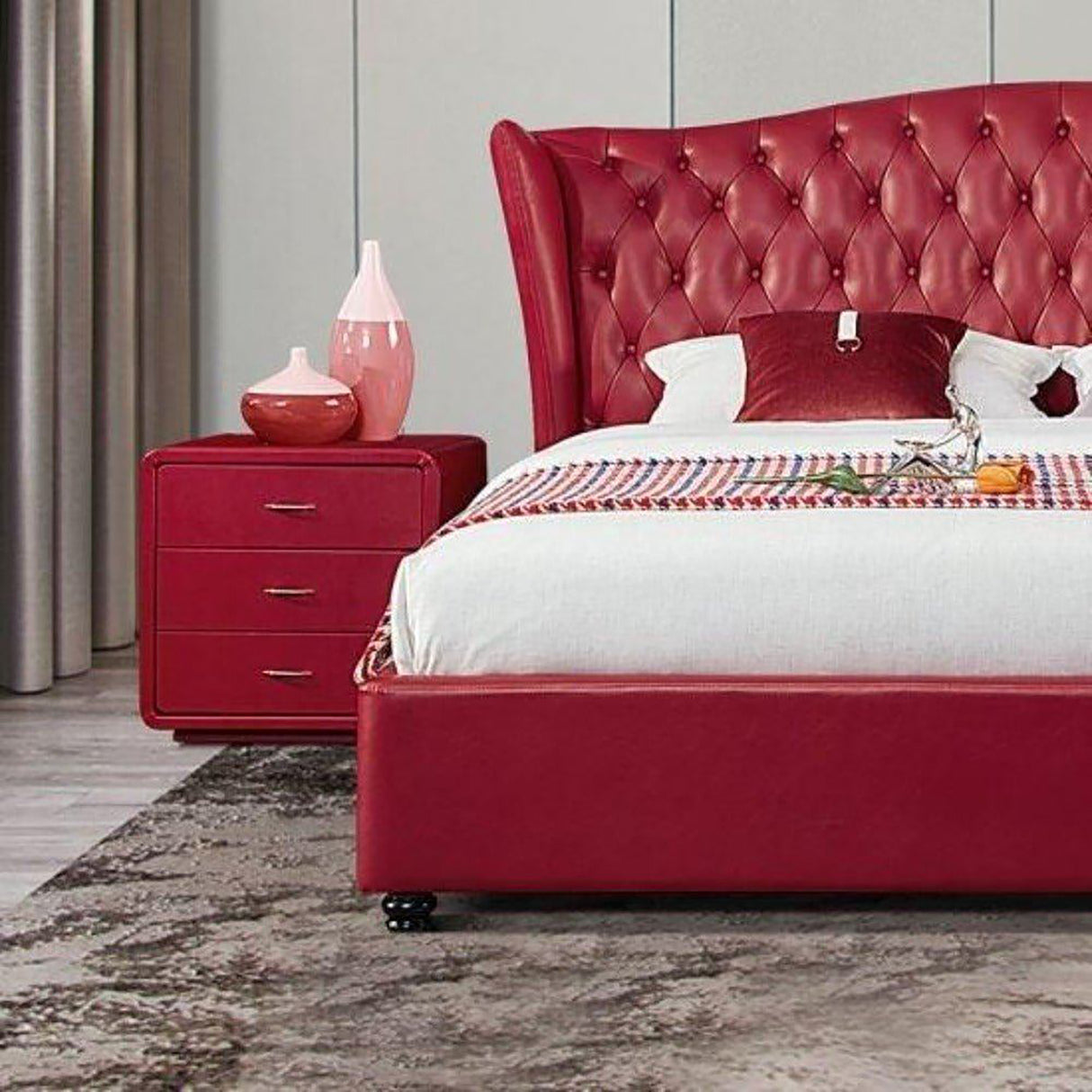 Foreston Upholstered Bed in red Colour With Box Storage