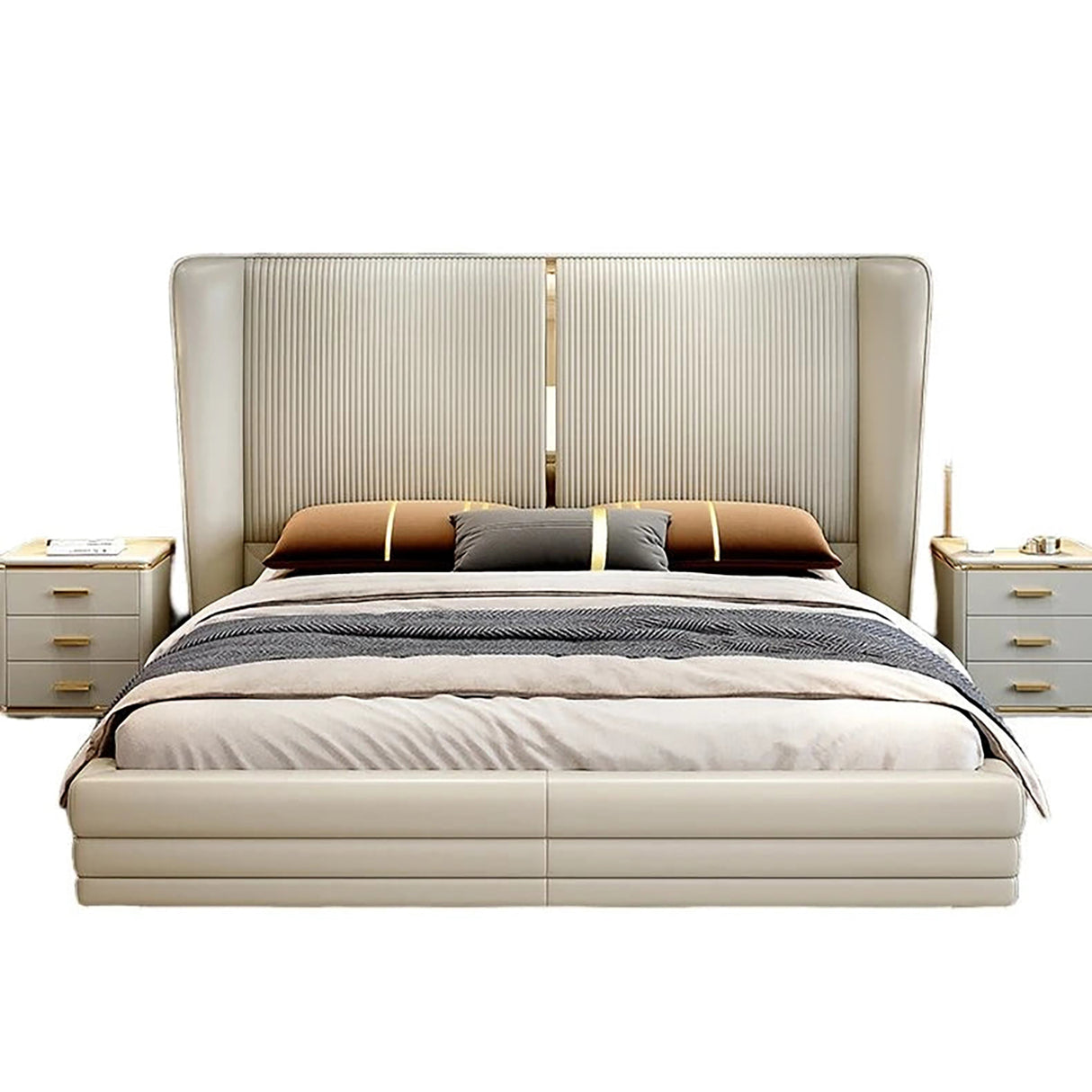 Grandiose King size Upholstered Bed in White Colour With Box Storage